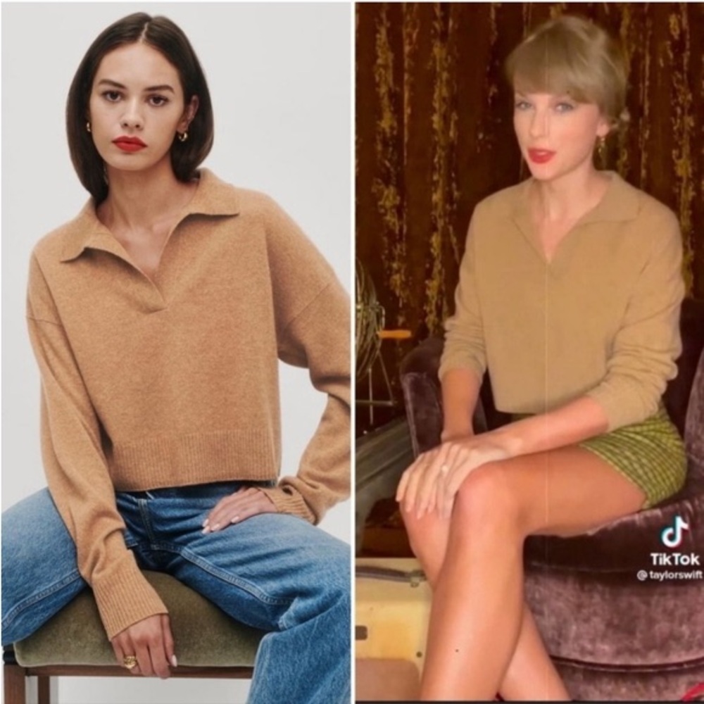 Reformation Camel Cashmere Polo Sweater ASO Taylor Swift